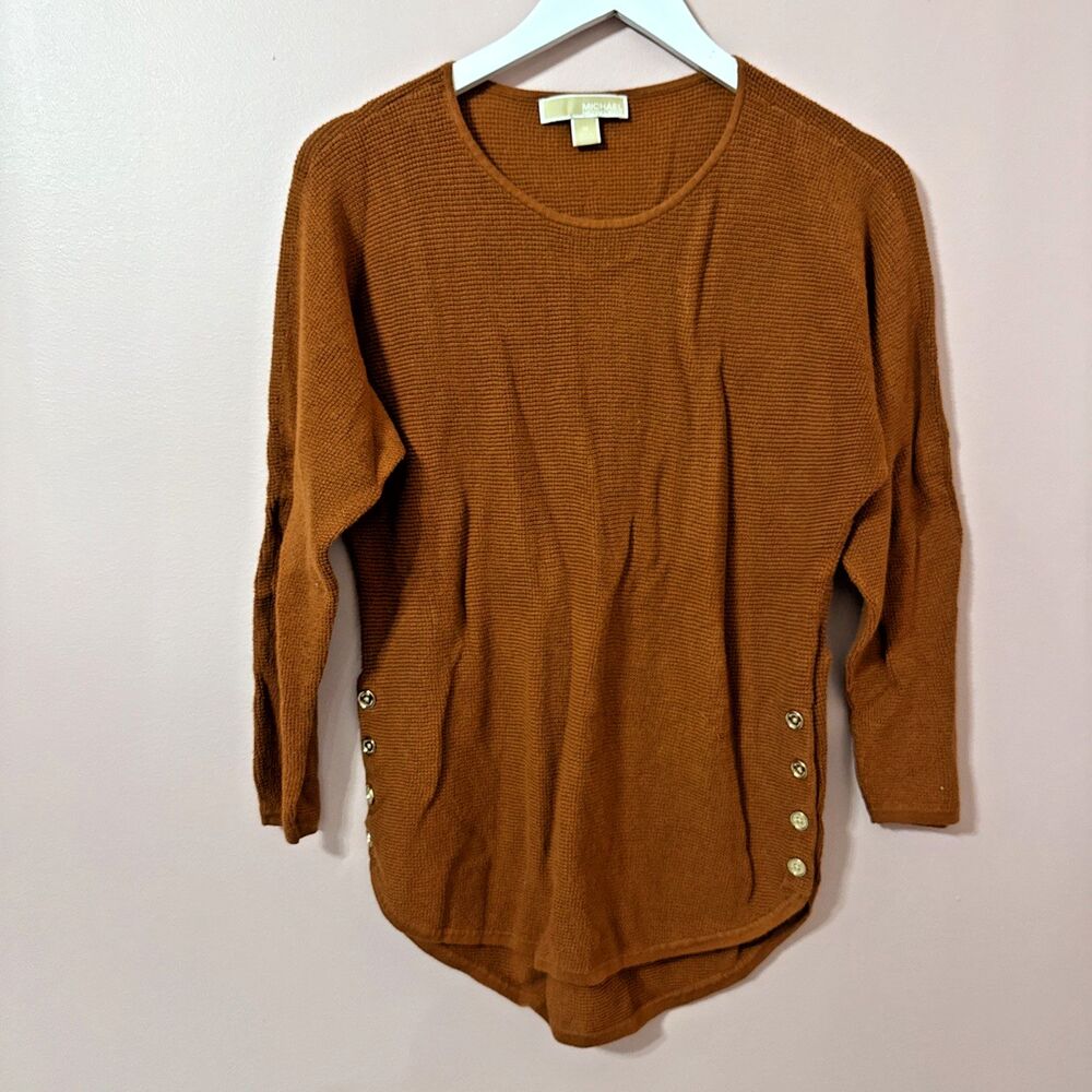 Michael Kors Brown Pullover Tunic with Button Detail on Side - Medium